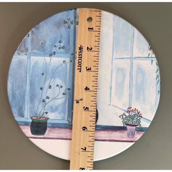 Mebel Italy Black Kitty Cat Looking Out Window Plants Melamine Trivet Tray 7.5” - Picture 2 of 5